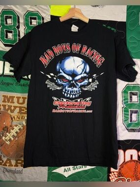 Y2K Bad Boys of Racing Skull Tee M Checkered Flag Double Sided